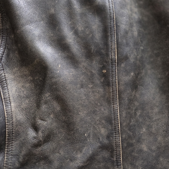 CANADIAN VINTAGE Distressed, Brown Leather Assymetrical Jacket by OCEAN WEST - Picture 12 of 16